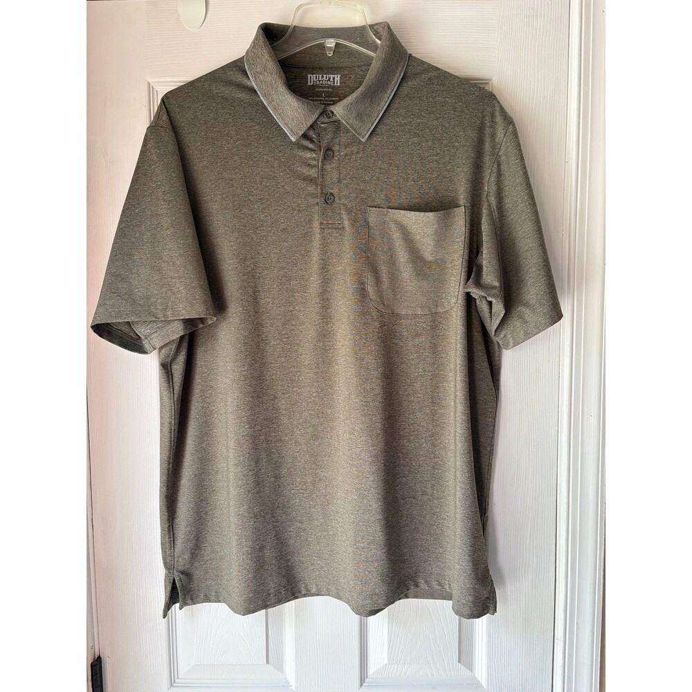 Duluth Trading Co Polo Shirt Mens Large Brown Heather Performance Stretch Pocket